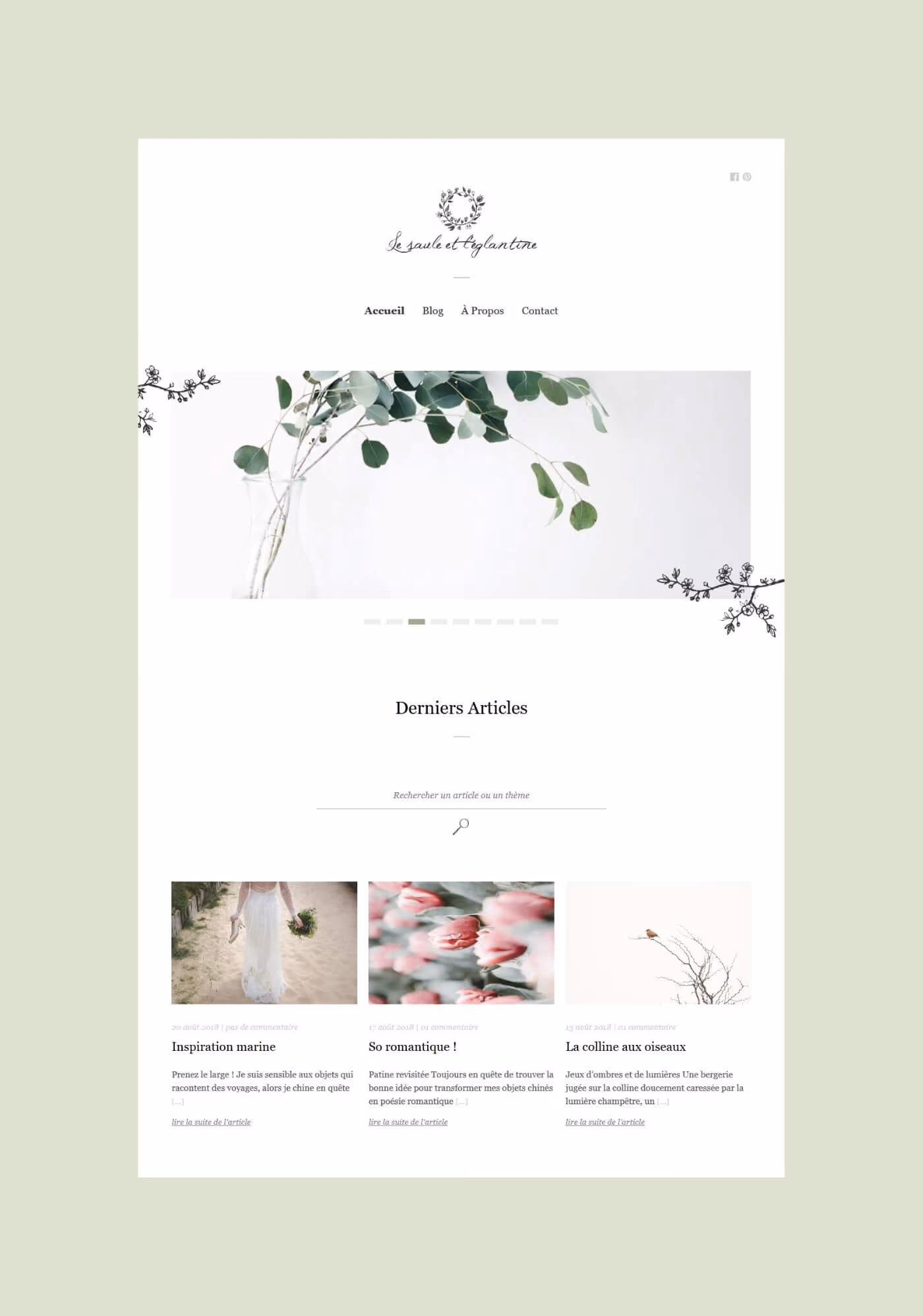 Page d’accueil du site Le Saule et l’églantine, présentant les derniers articles publiés sur le blog