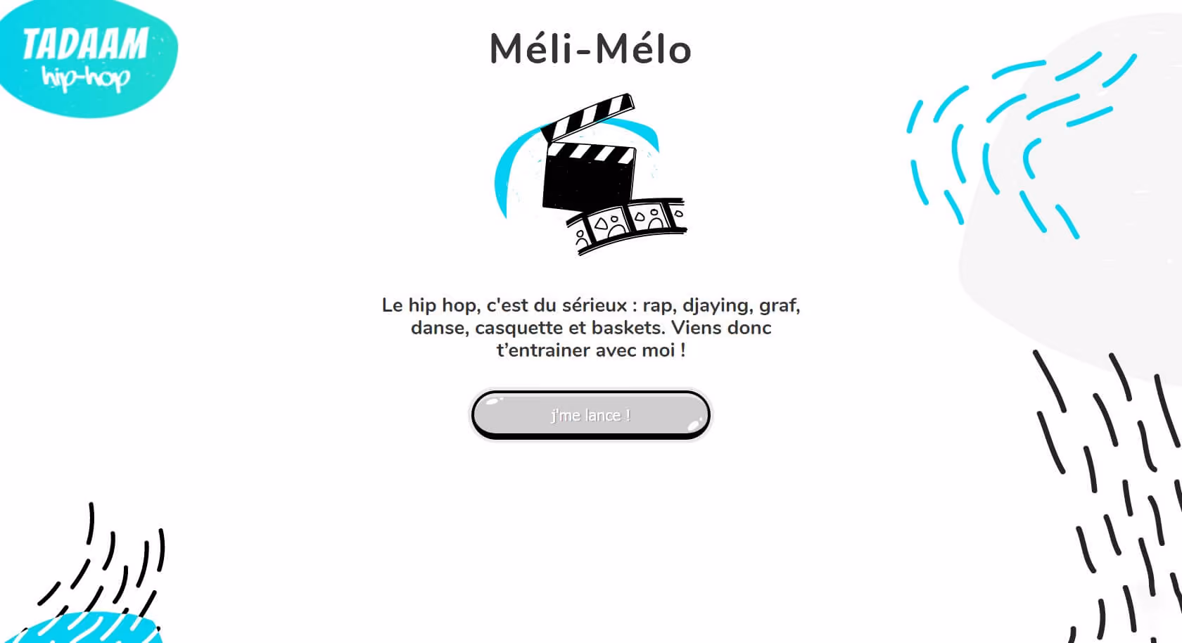 Page de présentation du jeu "Méli-Mélo". La description indique "Le hip hop, c’est du sérieux : rap, djaying, graf, dans, casquette et baskets. Viens donc t’entrainer avec moi !"