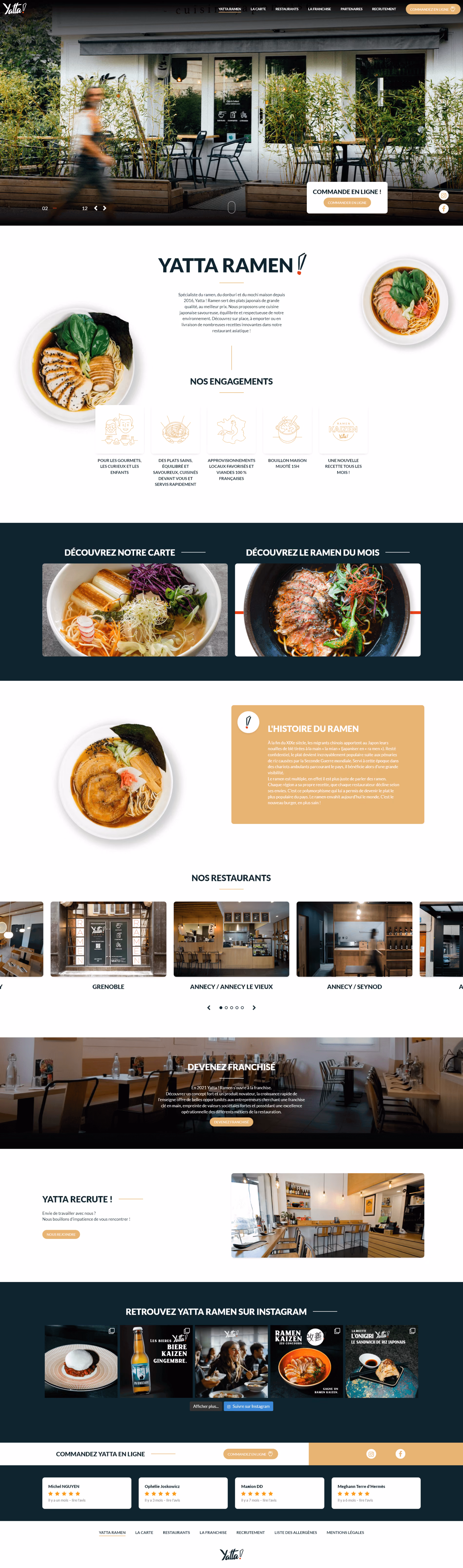 Page d’accueil du site web des restaurants Yatta! Ramen