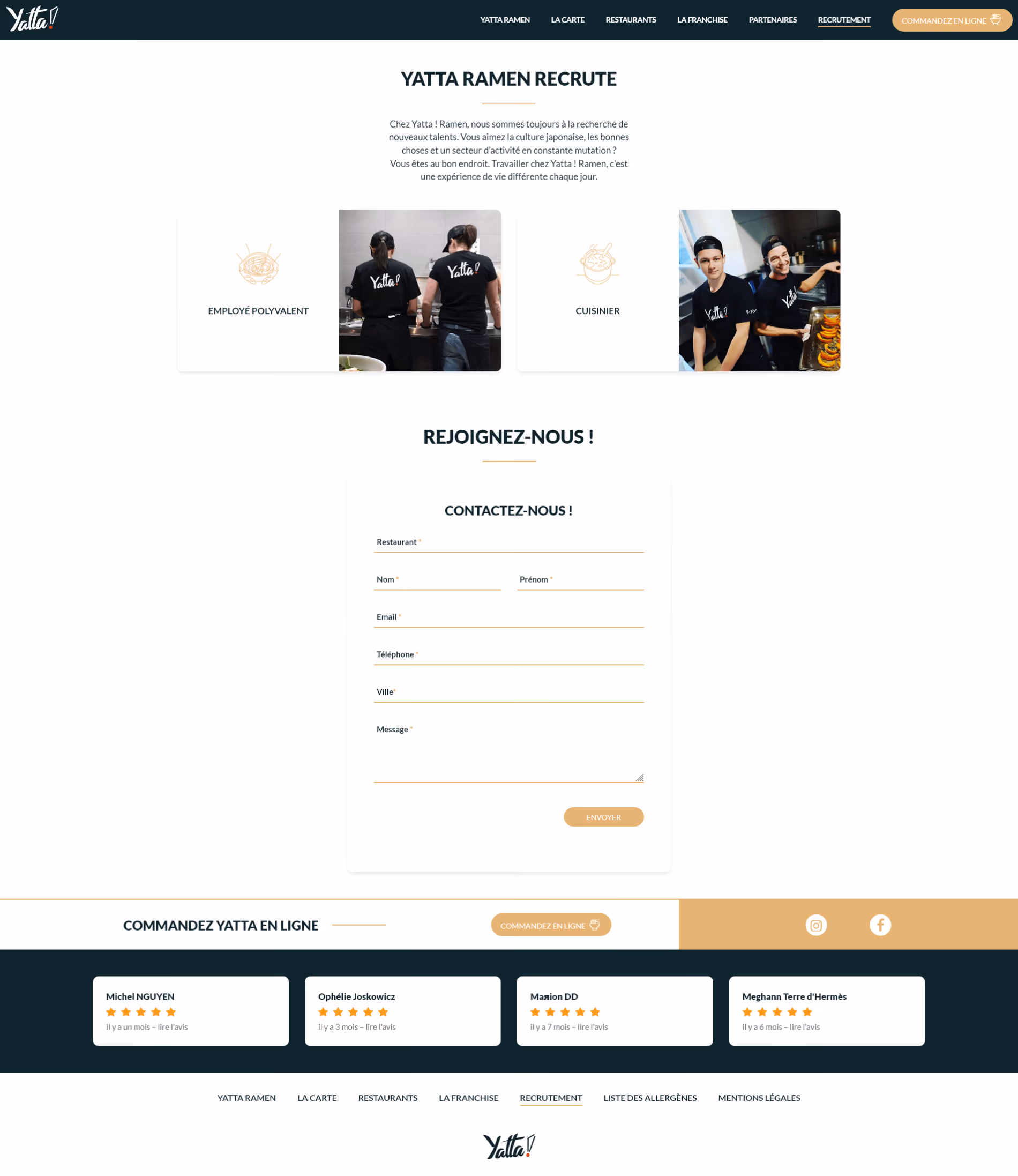 Page web de recrutement des restaurants Yatta! Ramen