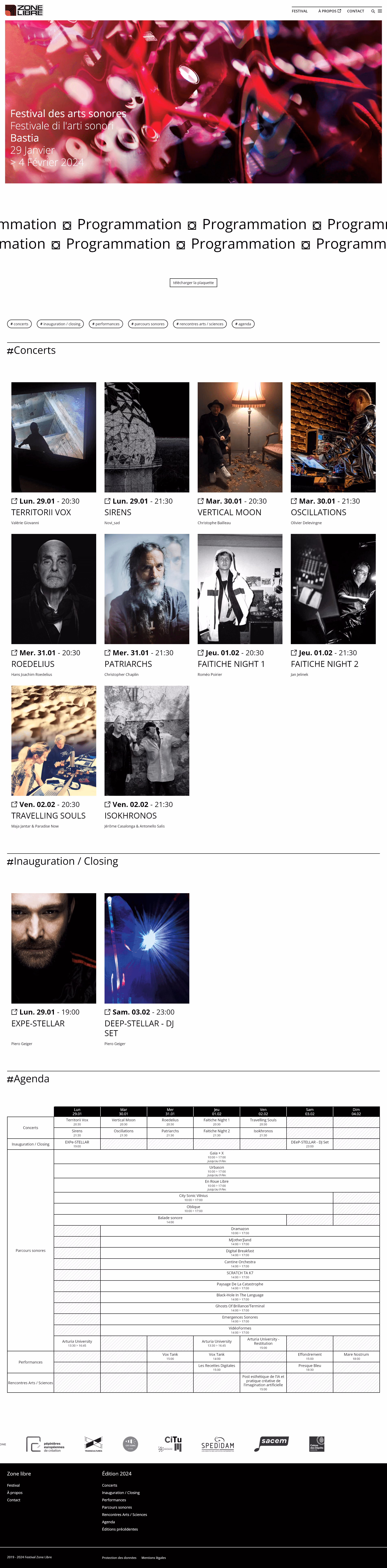Page d’accueil du site web du festival Zone Libre