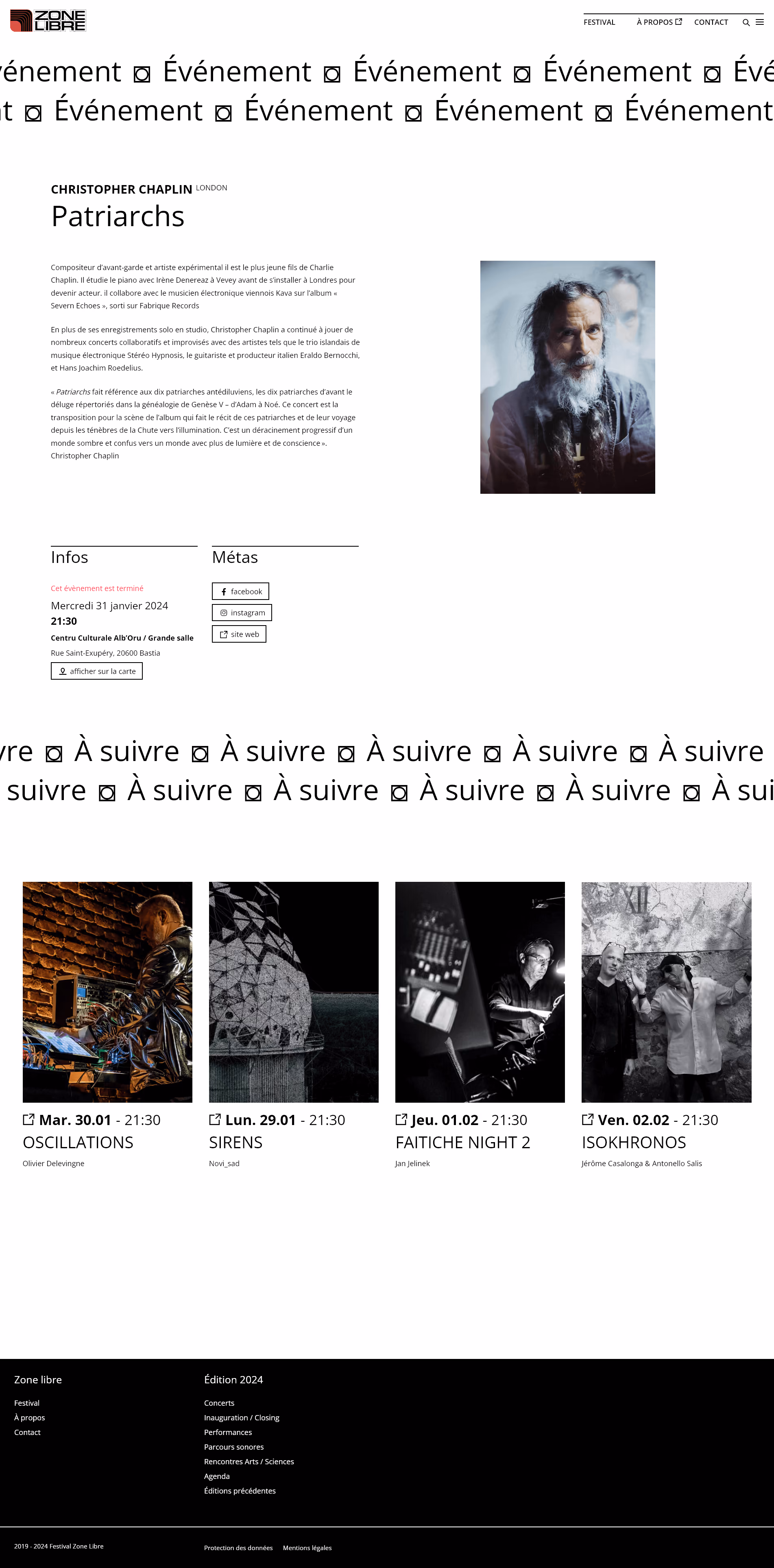 Page web de présentation de l’artiste Christopher Chaplin